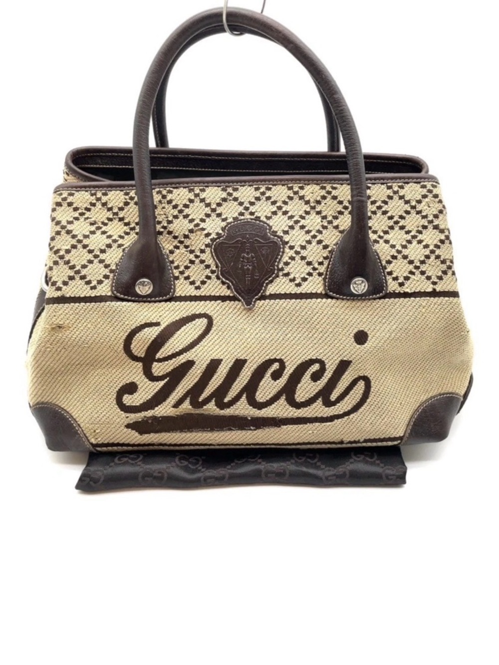Authentic Gucci Diamante Canvas Crest Logo Tote Bag Brown Beige 181494 Italy - Picture 1 of 16